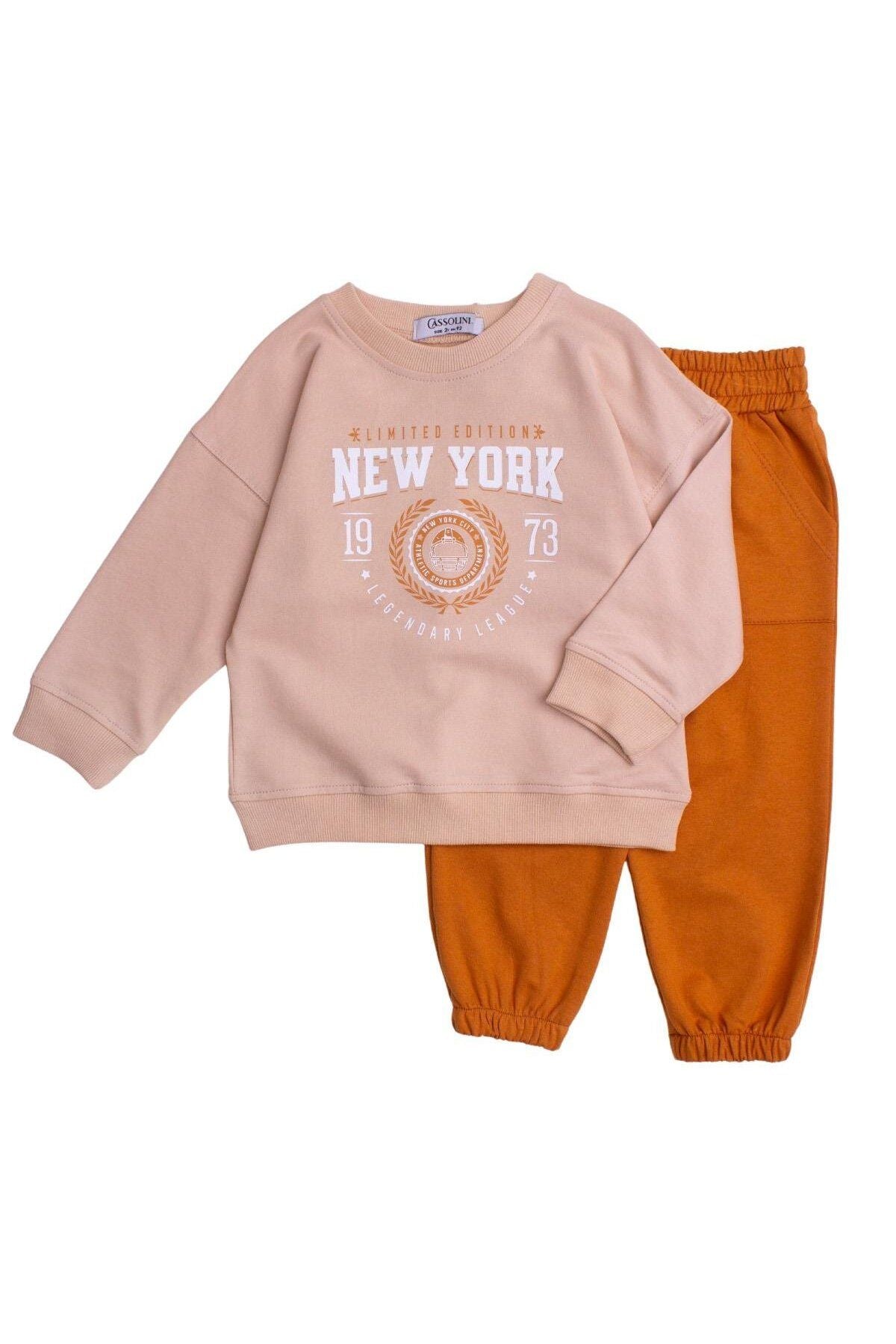 New York Baskılı Oversize Alt Üst Bebek Çocuk Eşorfman Takımı